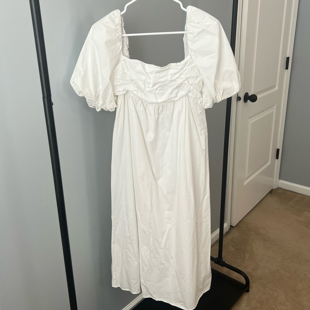 Mango Ivory Puff Sleeve Dress